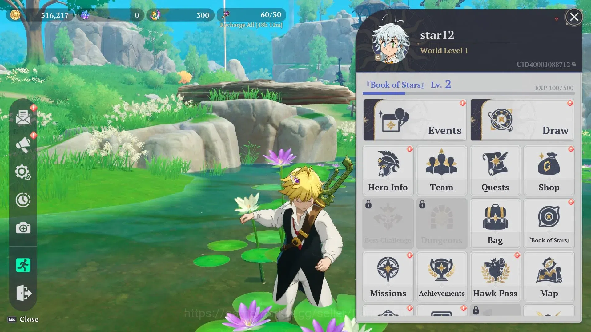 The Seven Deadly Sins: Origin Accounts europe| WL1|Lv2 Book of Stars|5* Black Flame Wings Lance|3 2