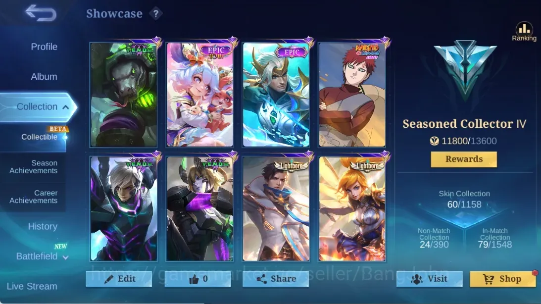Mobile Legends: Bang Bang Accounts Others Global|81H 60S|Seasoned|2 Lightborn: Fanny, Granger|3 VENOM: Grock, Gusion 1