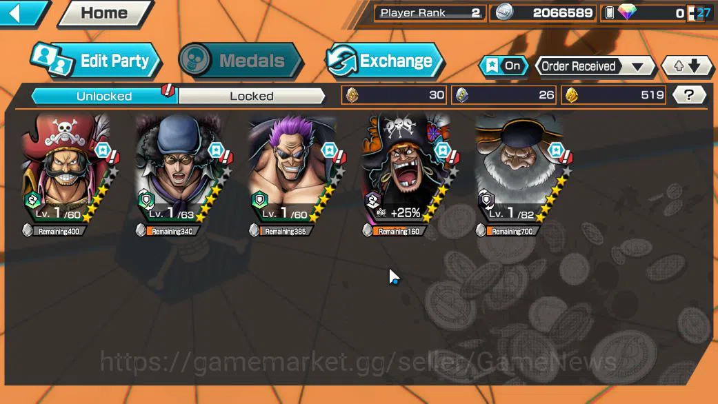 One Piece Bounty Rush Accounts Starter Global|5 EX|TFE Marshal D Teach,KOP Gol D. Roger,FilmZ Zephir,BP Kuzan,TFE St 3