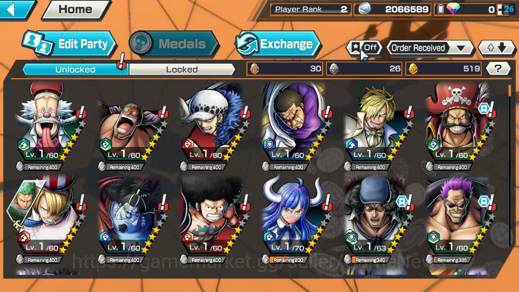 One Piece Bounty Rush Accounts Starter Global|5 EX|TFE Marshal D Teach,KOP Gol D. Roger,FilmZ Zephir,BP Kuzan,TFE St 4