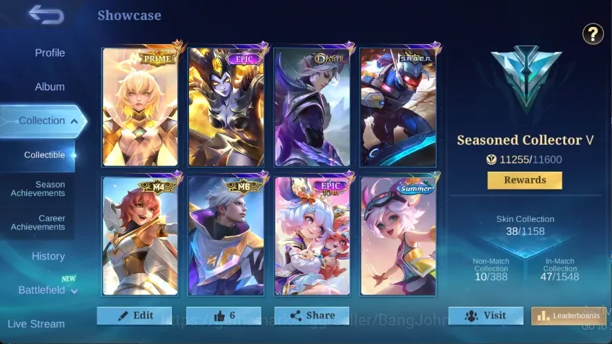 Mobile Legends: Bang Bang Accounts Others Global|34 Hero|Skin 38|Seasoned|PRIME Beatrix|SABER Saber|DragonTamer Ling|Epic 1