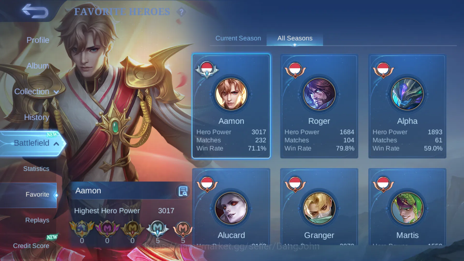 Mobile Legends: Bang Bang Accounts Others Hero 64 | Skin 110 |WR Amon dan Roger Ganteng | LuckyBox Kimmy | Zodiac Helcurt 4