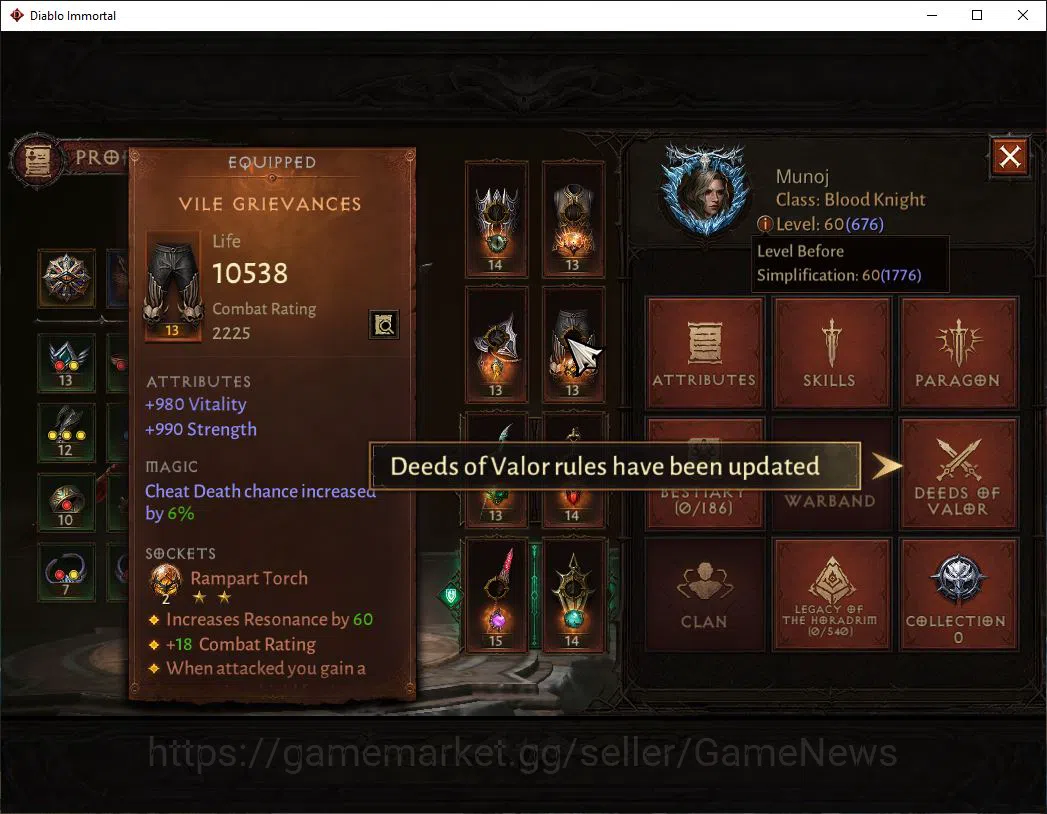 Diablo Immortal Accounts SEA - ANU|Lv60(676)|Blood Knight|37k CR|Reso 510|P image 2