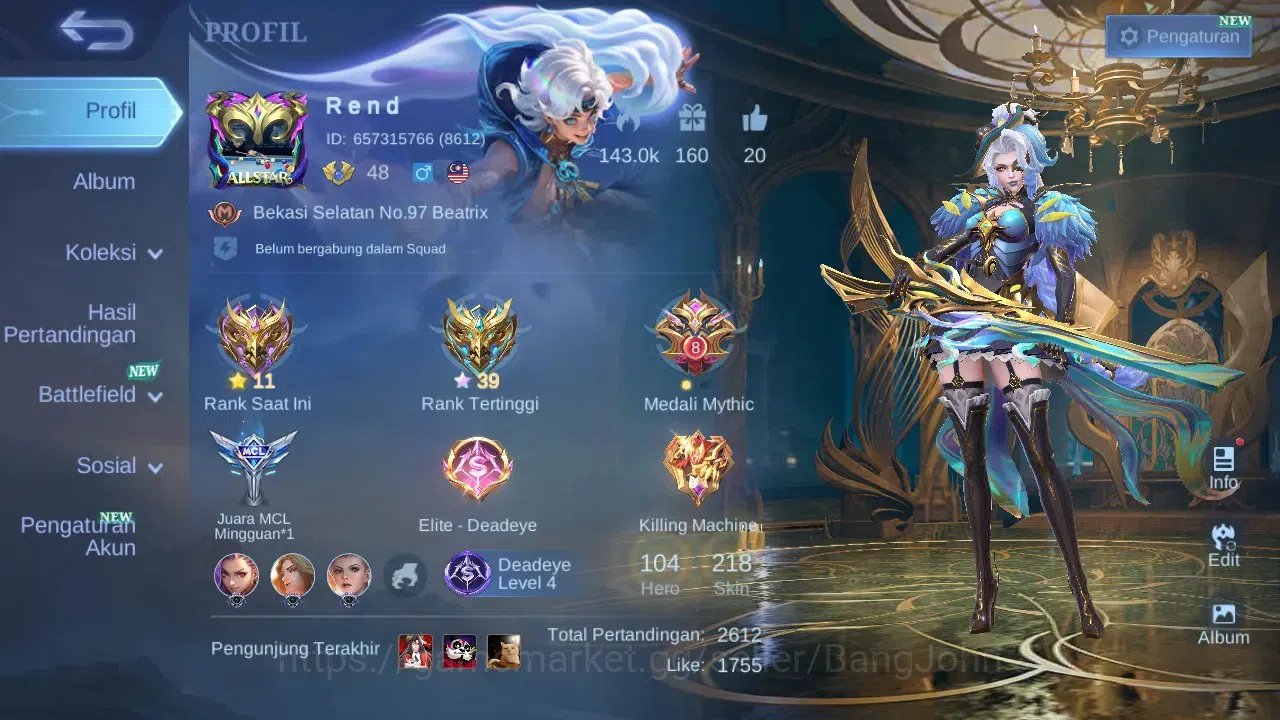 Mobile Legends: Bang Bang Accounts GLOBAL Hero 104 Skin 218 | Prime Claude Beatrix |  image 17