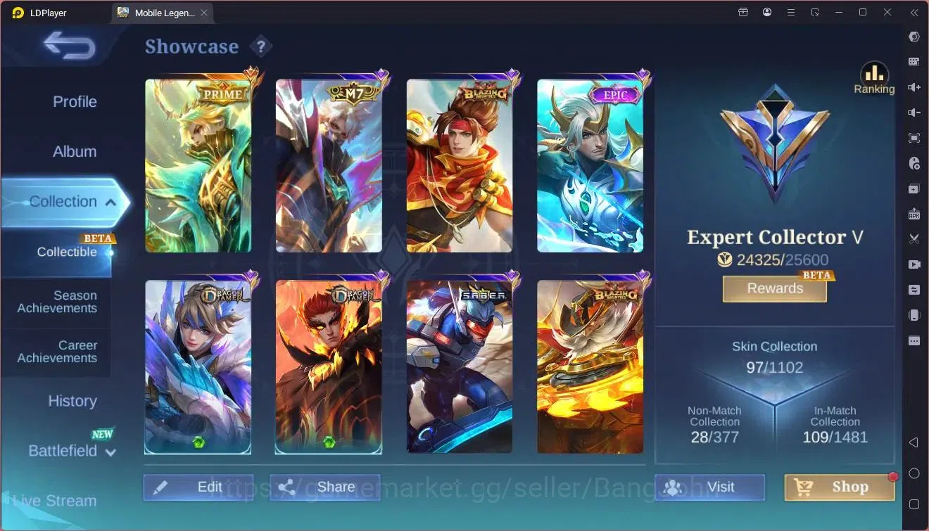 Mobile Legends: Bang Bang Accounts GLOBAL Hero 63 Skin 97|PRIME Granger|Valentine Fan image 2