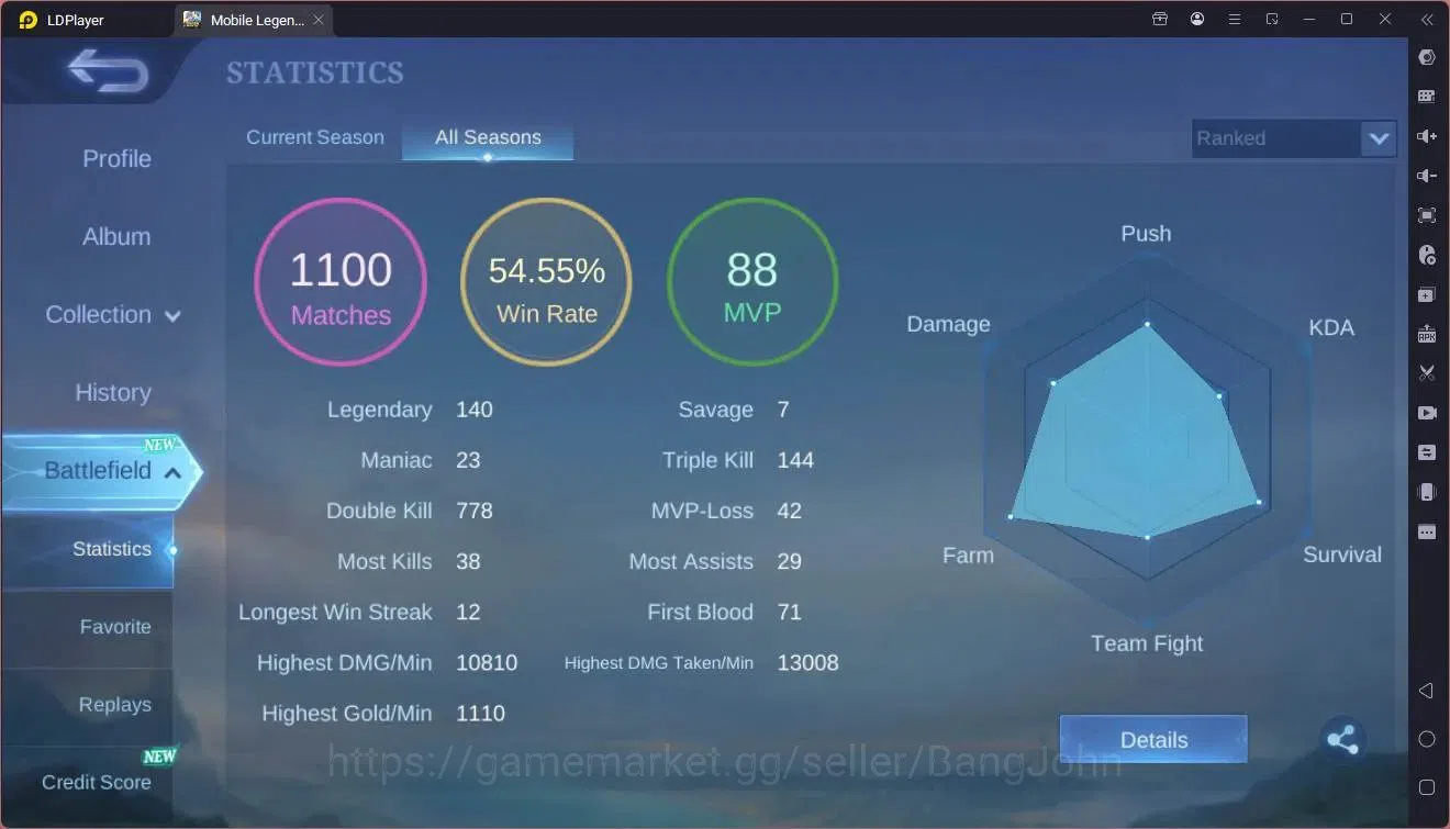 Mobile Legends: Bang Bang Accounts GLOBAL Hero 63 Skin 97|PRIME Granger|Valentine Fan image 3