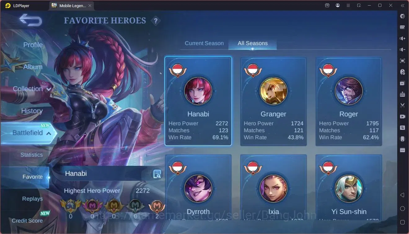 Mobile Legends: Bang Bang Accounts GLOBAL Hero 63 Skin 97|PRIME Granger|Valentine Fan image 4