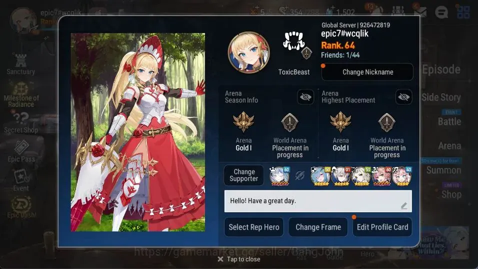 Epic Seven Accounts Starter Global Unverif | 9 ML(Belian,NMLuna,DBSenya,USChoux)|SS 1.5K|Stigma 103.2K| |Log Stove|EP7227B 1