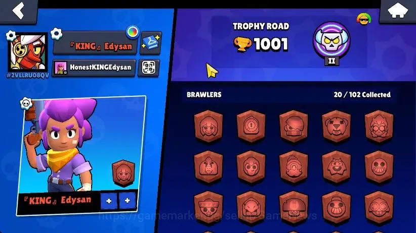 Brawl Stars Accounts 1001 Trophy|20 Brawlers 3 Max Lvl [Edgar,Lola,Shelly] Myth Buzz| 2 Epic Skins [Tengu Angelo,Dr Edgar 11