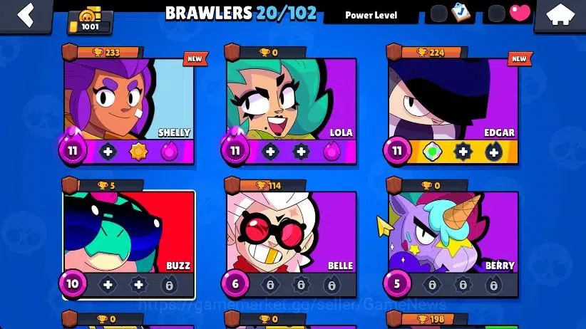 Brawl Stars Accounts 1001 Trophy|20 Brawlers 3 Max Lvl [Edgar,Lola,Shelly] Myth Buzz| 2 Epic Skins [Tengu Angelo,Dr Edgar 3