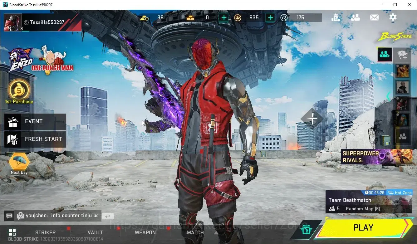 Blood Strike Accounts Collab Skin ASIA|Eternal OBZ95 Whisper | Ultra Execution Striker | 2 Enzo OPM Collab | 3 Legendary | 5 9