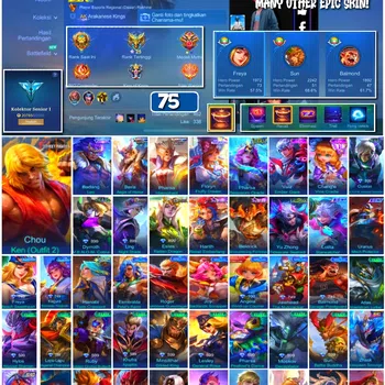 Mobile Legends: Bang Bang Accounts 🔥 #4063 🔥 75 Skins 💎 Chou Ken Street Fighter 👑 Gusion E.N.O.M. Emperor Scorpion ⚔️
