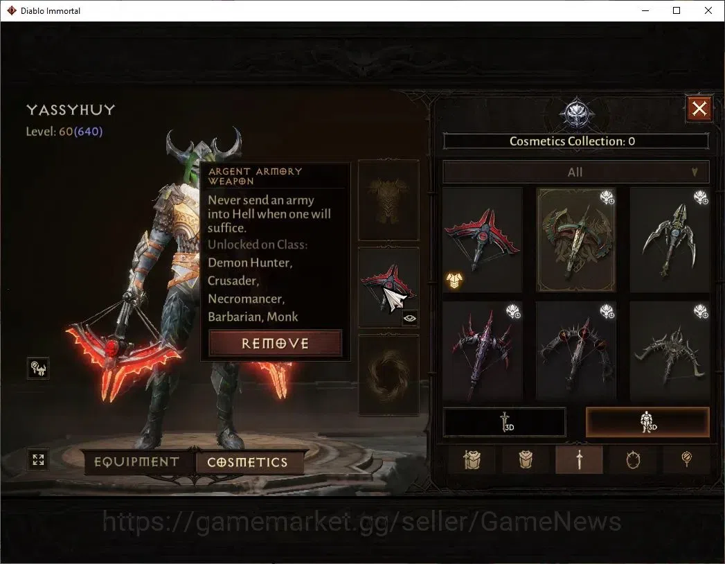 Diablo Immortal Accounts SEA - Anu|CS ON|Lv60(640)|Demon Hunter|CR 38K|Reso image 10