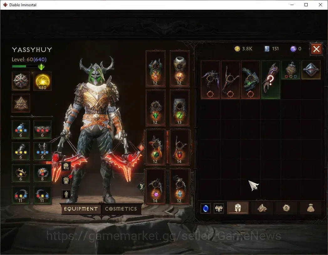 Diablo Immortal Accounts SEA - Anu|CS ON|Lv60(640)|Demon Hunter|CR 38K|Reso image 6
