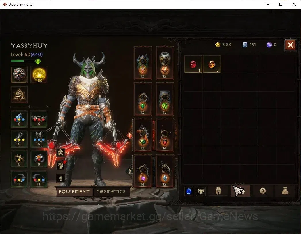 Diablo Immortal Accounts SEA - Anu|CS ON|Lv60(640)|Demon Hunter|CR 38K|Reso image 7