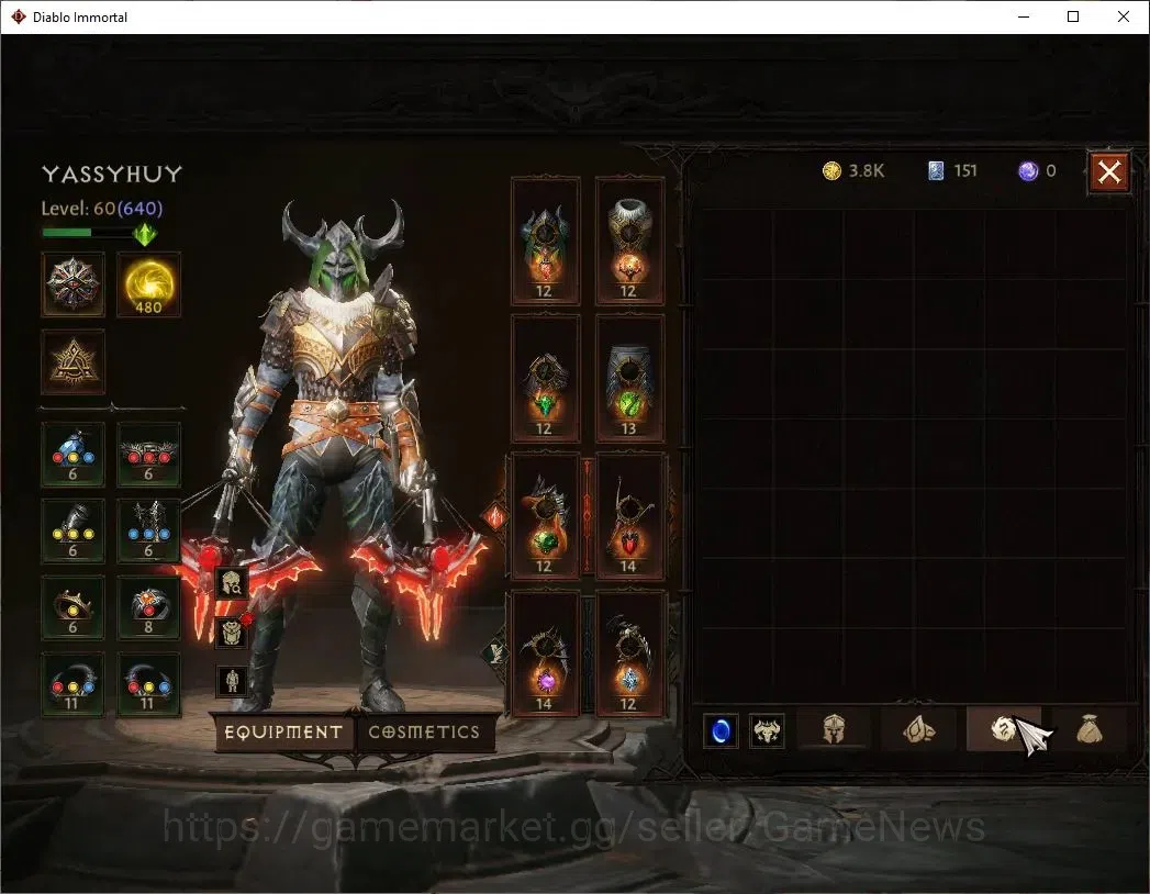 Diablo Immortal Accounts SEA - Anu|CS ON|Lv60(640)|Demon Hunter|CR 38K|Reso image 8