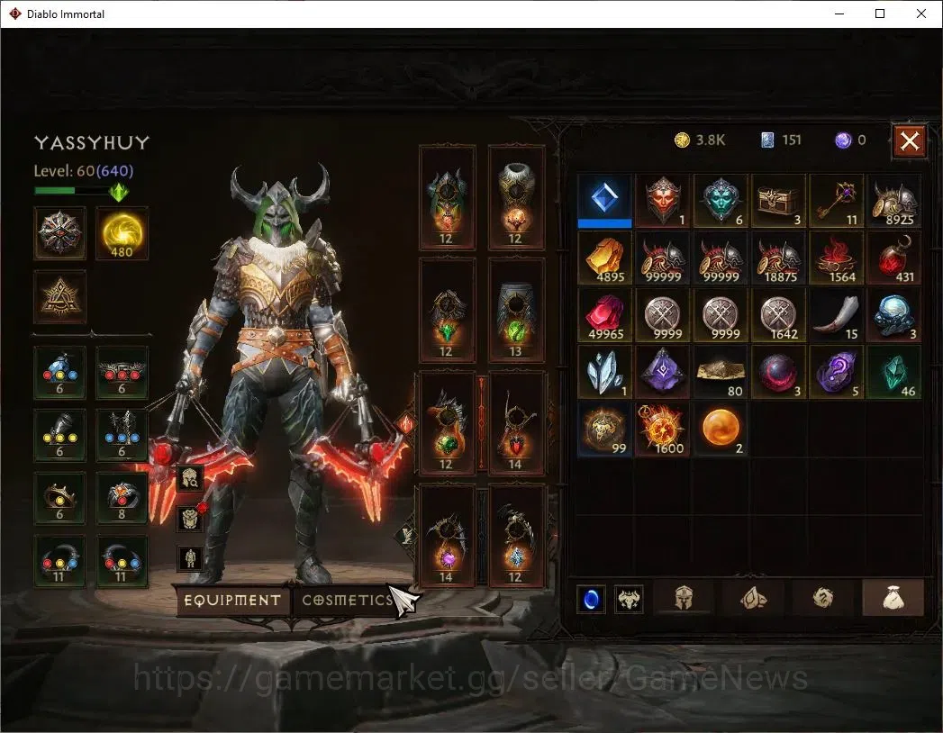 Diablo Immortal Accounts SEA - Anu|CS ON|Lv60(640)|Demon Hunter|CR 38K|Reso image 9