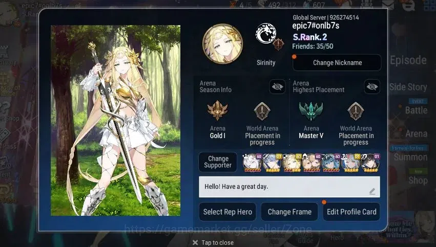 Epic Seven Accounts High-End Global Unverif|EndGame|21ML(Monarch Iseria,RnL,Salome,SN Yulha Etc.)|Bless+PoH ON|Stove(ES873Z) 1