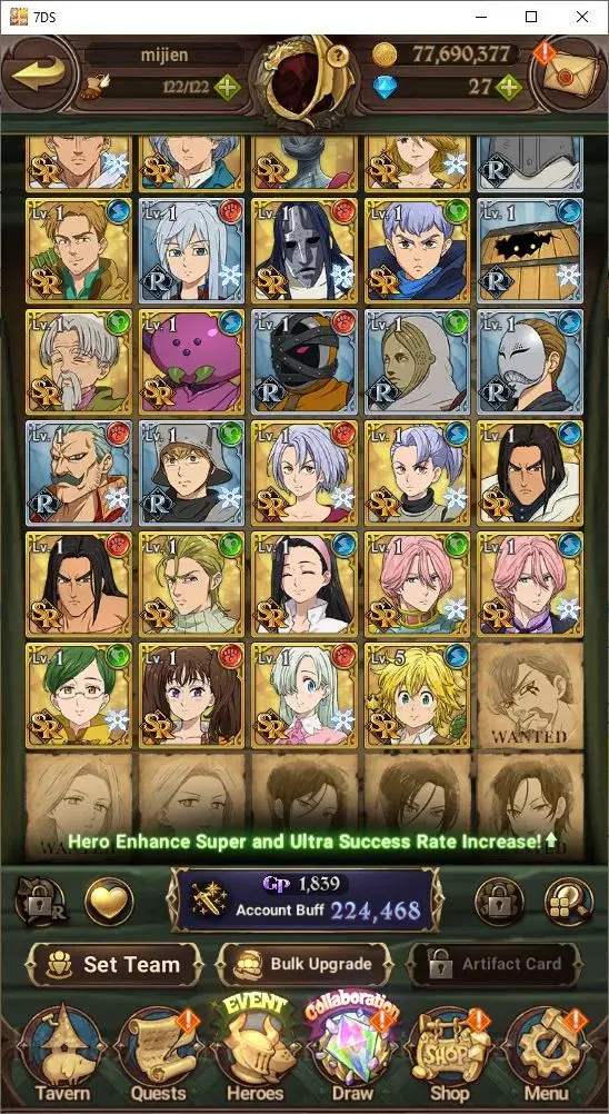 The Seven Deadly Sins: Grand Cross Accounts Endgame Global|224,468 Power | Collab: Roxy, Shin, Valenti, Eastin| Collab 10