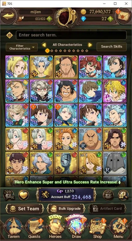 The Seven Deadly Sins: Grand Cross Accounts Endgame Global|224,468 Power | Collab: Roxy, Shin, Valenti, Eastin| Collab 11