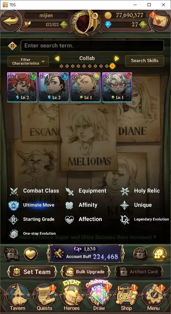 The Seven Deadly Sins: Grand Cross Accounts Endgame Global|224,468 Power | Collab: Roxy, Shin, Valenti, Eastin| Collab 6