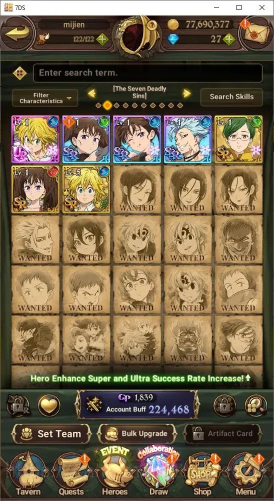 The Seven Deadly Sins: Grand Cross Accounts Endgame Global|224,468 Power | Collab: Roxy, Shin, Valenti, Eastin| Collab 9
