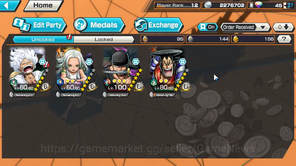One Piece Bounty Rush Accounts Starter Global| 4 EX 1 MAX|Raid Onigashima Roronoa Zoro,G5 D.Luffy,Seraphim Snake,Daimyo 5
