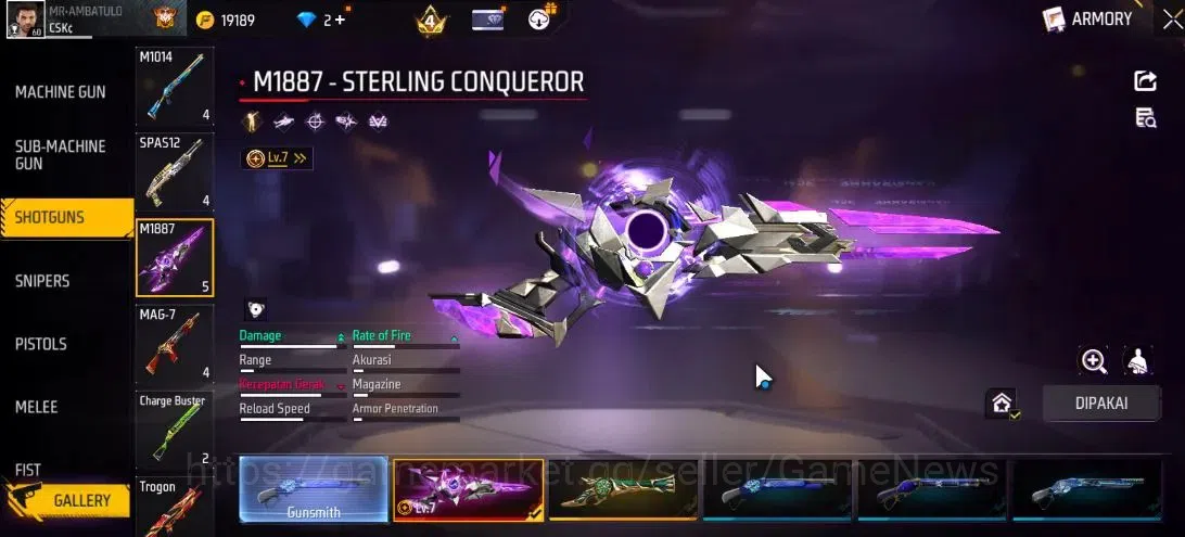 Free Fire Accounts Indonesia|M1887 Sterling Conqueror Lv 7,Emerald Po image 4