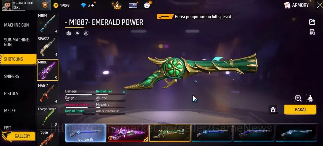 Free Fire Accounts Indonesia|M1887 Sterling Conqueror Lv 7,Emerald Po image 5