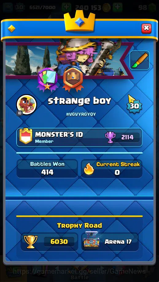 Clash Royale Accounts Midgame Lv 30|Trophy 6030|KTL 11|Limited Skin|Card 106| 1 HERO 2 EVO 1 Champ 13 Legendary 33 Epic 30 2