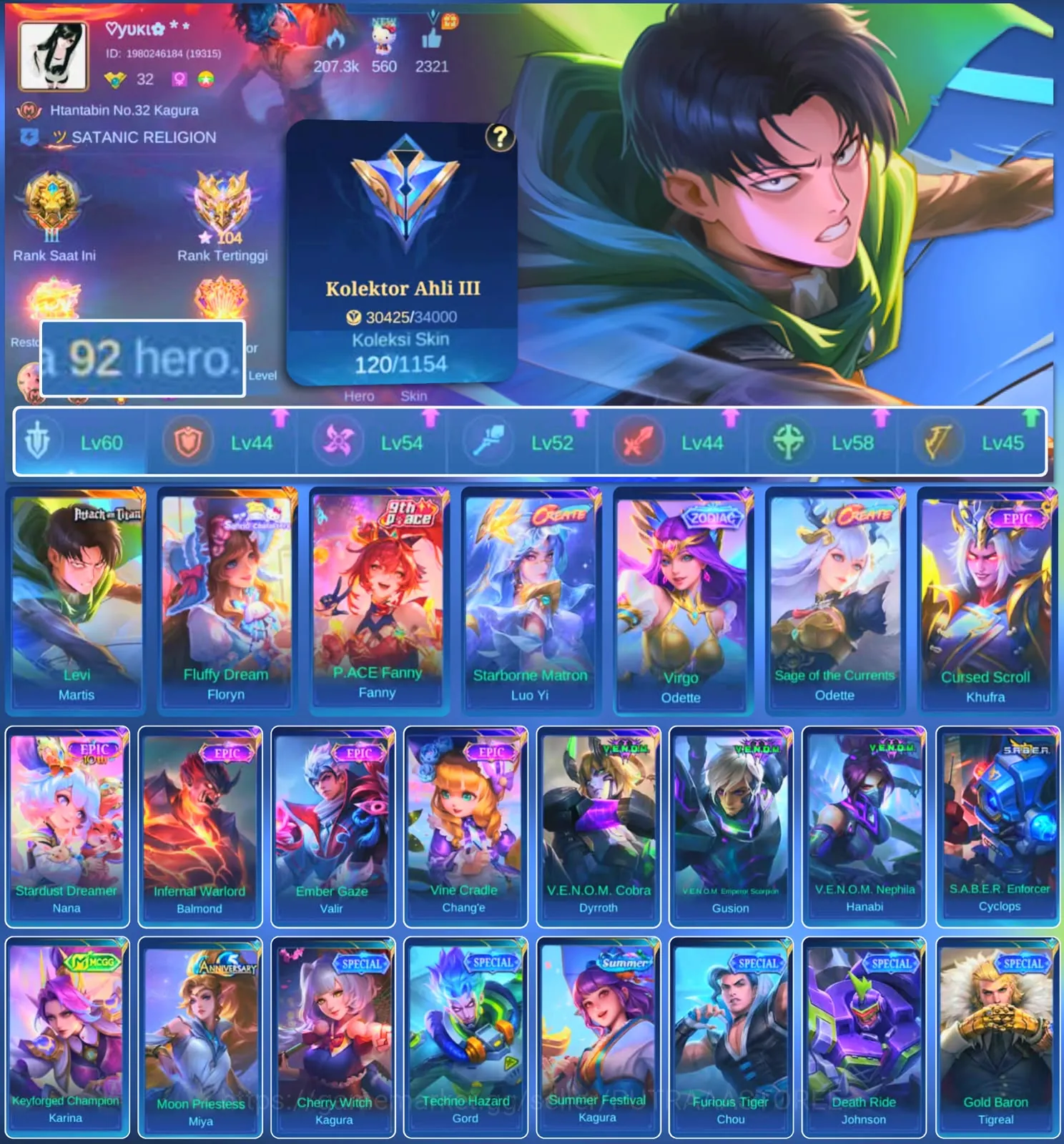 Mobile Legends: Bang Bang Accounts Rare Skin HERO 92 SKIN 120 | EMBLEM GOOD | LEVI MARTIS | FLUFFY DREAM FLORYN | PACE 1