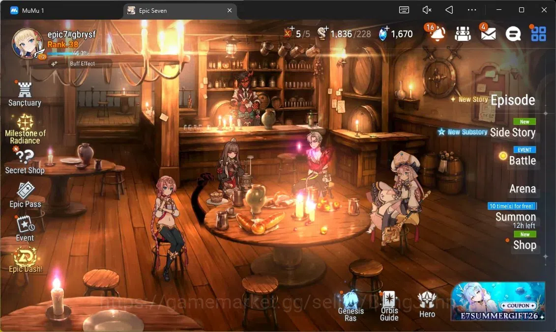 Epic Seven Accounts Limited Hero Global Unverif | 4 ML (S Taeyou, E Ilynav, TE Kayron, Zio)|PoH+Bless ON|SS 1.6K|Stigma 1