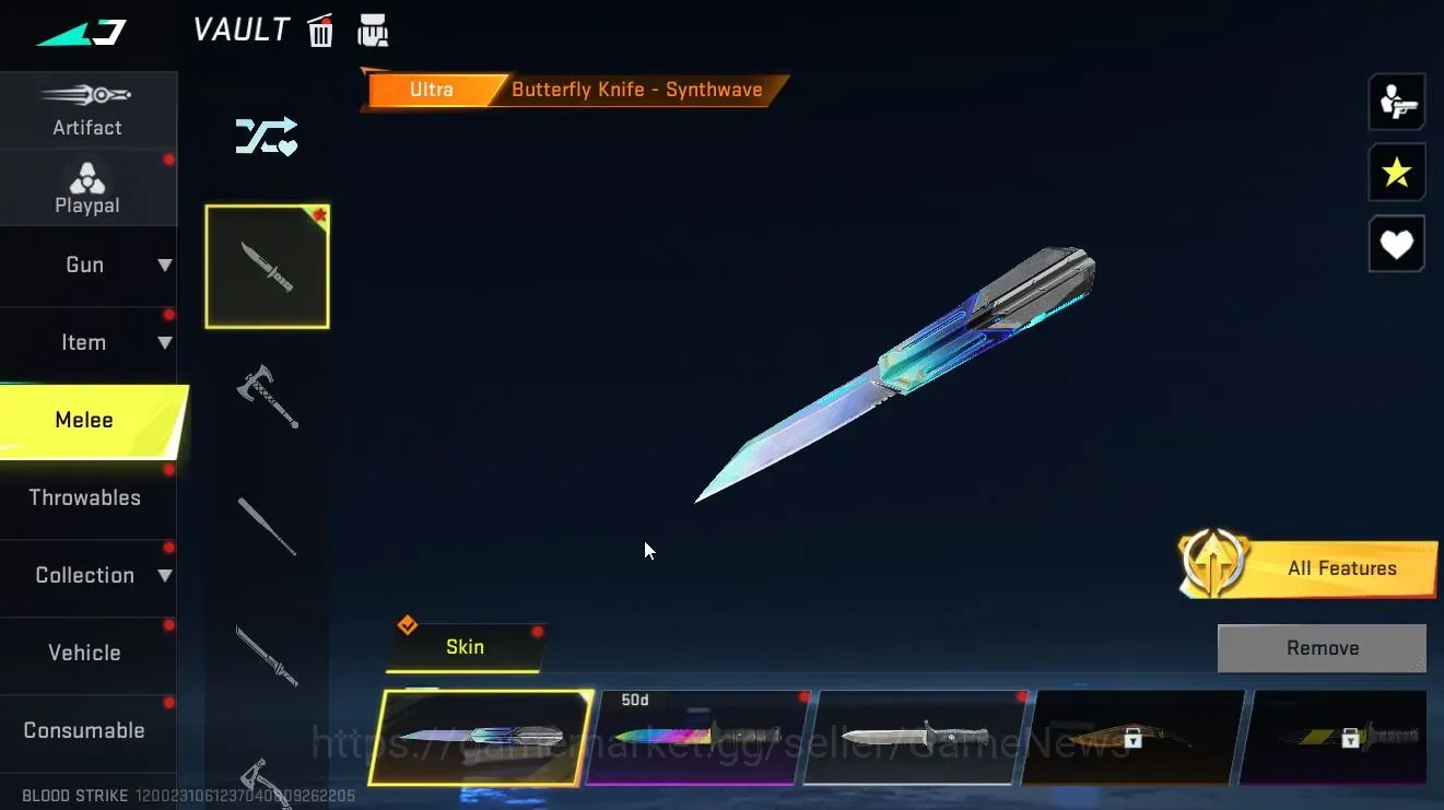Blood Strike Accounts Rare Skin Asia|Melee Ultra Butterfly Synthwave+4 Ultra [Ethan Raid mask,Vector,M700,Galil 1