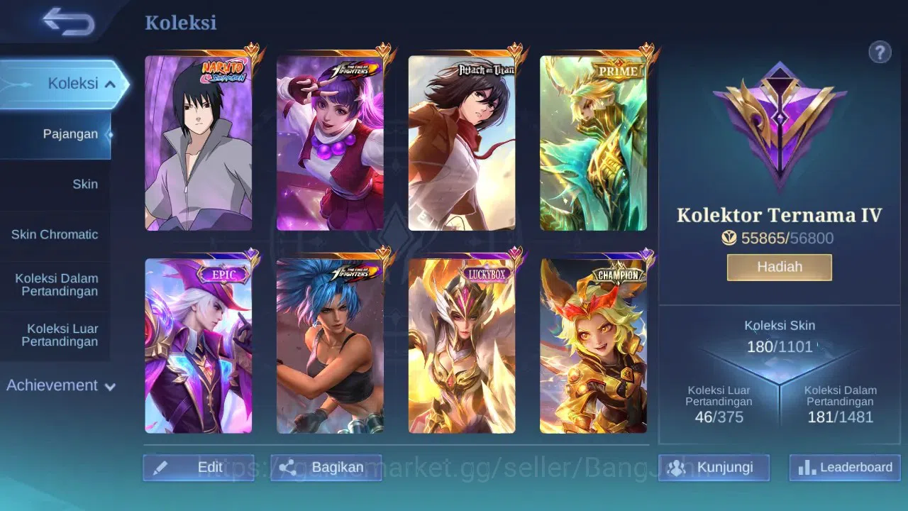 Mobile Legends: Bang Bang Accounts GLOBAL Hero 90 Skin 180 | Sasuke | KOF Guin | AOT  image 8