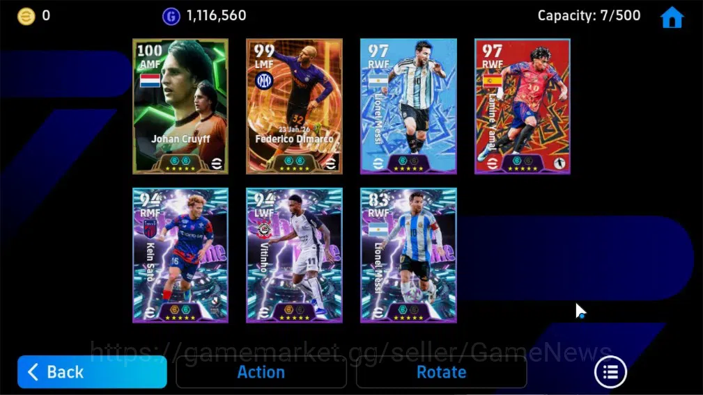 eFootball Accounts Legends & Iconic Players Android|Big Time(Federico Dimarco)Epic(Johan Cruyff)|Show Time Kein Sato,Lionel 4