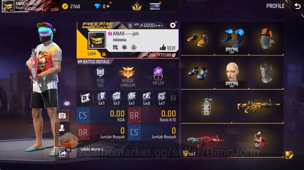 Free Fire Accounts Indonesia | Vault 547 | Evo(Famas Demonic Grin Lv1 image 15
