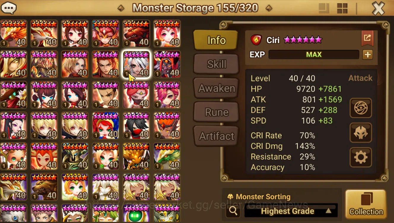 Summoners War: Sky Arena Accounts End-Game ASIA Lv100 Seimei Combo|4 Hot LND(Seimei,Arta,Trinity,L Azure)|75 NB5 Total|Ready 11