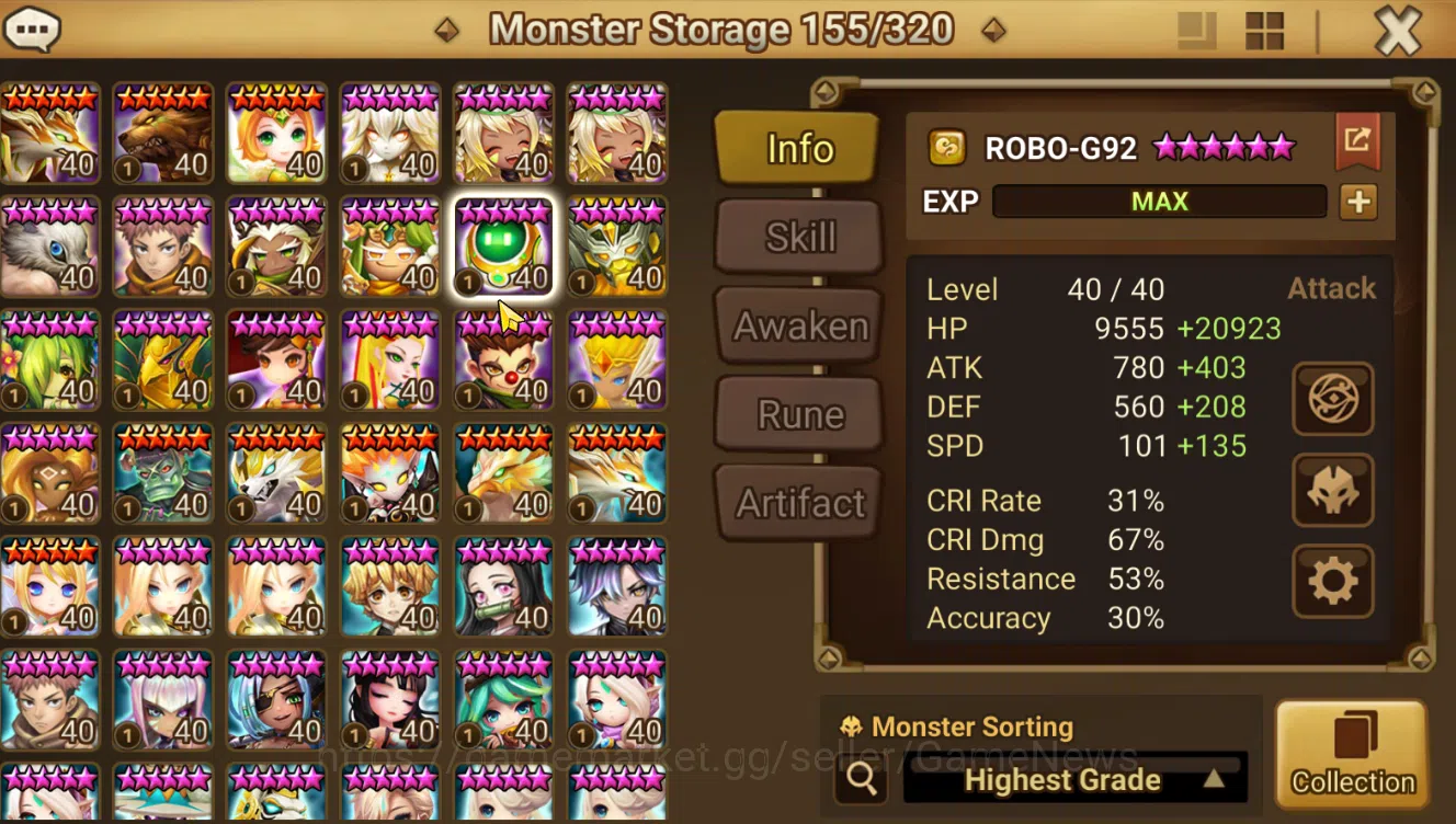 Summoners War: Sky Arena Accounts End-Game ASIA Lv100 Seimei Combo|4 Hot LND(Seimei,Arta,Trinity,L Azure)|75 NB5 Total|Ready 12