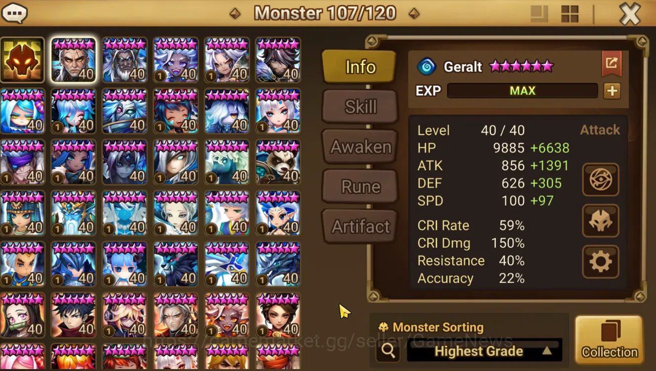 Summoners War: Sky Arena Accounts End-Game ASIA Lv100 Seimei Combo|4 Hot LND(Seimei,Arta,Trinity,L Azure)|75 NB5 Total|Ready 7
