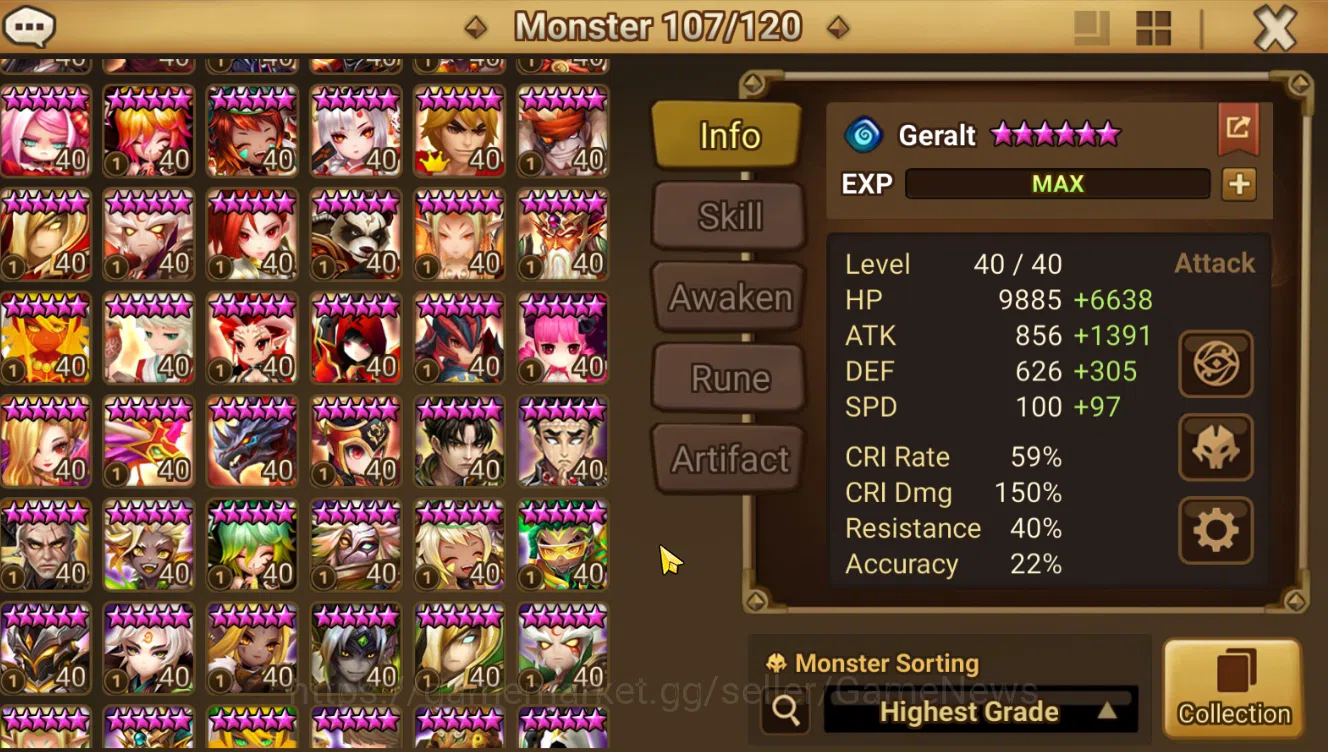 Summoners War: Sky Arena Accounts End-Game ASIA Lv100 Seimei Combo|4 Hot LND(Seimei,Arta,Trinity,L Azure)|75 NB5 Total|Ready 8
