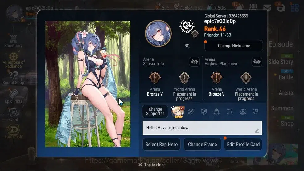 Epic Seven Accounts High-End GLOBAL UnVerif|5 ML(Rhiana&Luci,NM Luna,LH Cermia,Etc)+Aby Fumyr,AFS Flan,etc|Poh ON|7K 2
