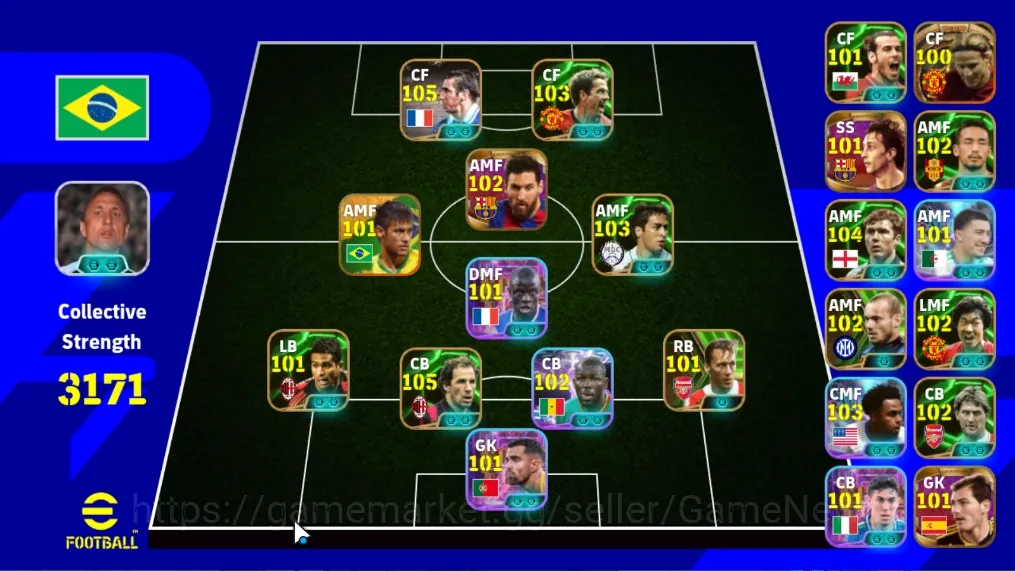 eFootball Accounts Others Android|Power 3171|BigTime Neymar Jr,Diego Forlan|23Epic Franco Baresi,Paul Scholes,Raul,Eric 1