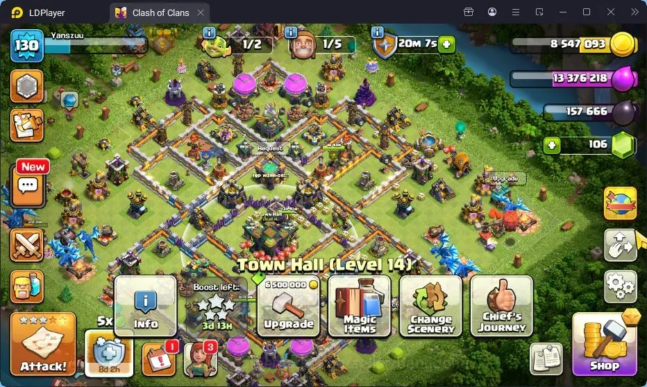 Clash of Clans Accounts High-End TH14-BH8|Lv.130|BK41,AQ55,MP45,GW20,RC13|BM16,BC17,HH8|1 Gold Skins|106 Gems|Proteck ON 1