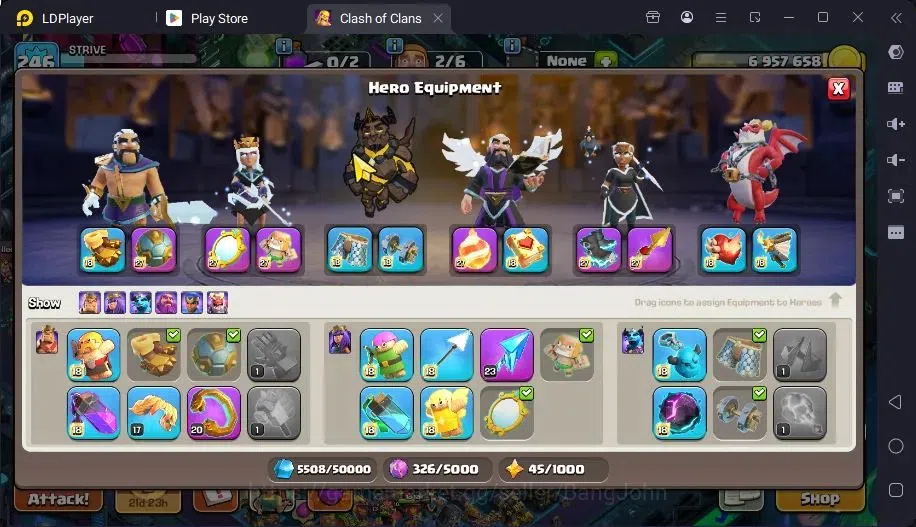 Clash of Clans Accounts High-End TH 18-BH 10|LVL246|BK7101,AQ104,MP91,GW77,RC52,DD13|BM217,BC15|13 Legend skin & 14 Gold|Gem 14