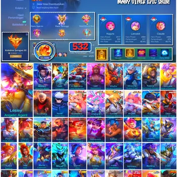 Mobile Legends: Bang Bang Accounts 🔥 #4202 🔥 💎 532 Skins 👑 Legend Lesley Angelic Agent ⚔️ Mega Collector III ⭐ Legend