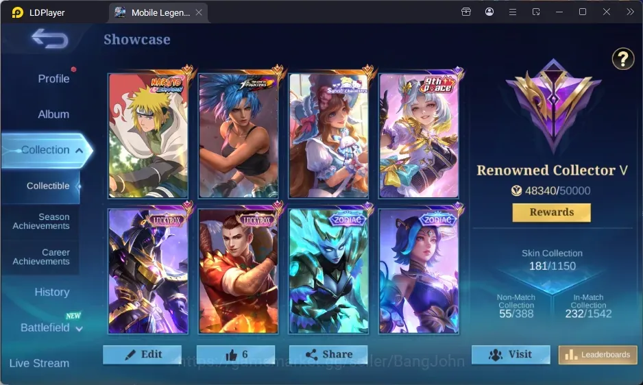 Mobile Legends: Bang Bang Accounts Others Global|181S|Renowned|KOF Karina,Naruto GS,Sanrio Floryn,LBX Chou,LBX Kaja,Epic 1