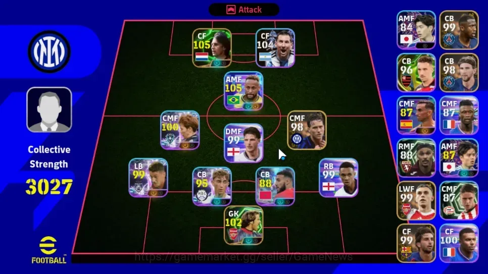 eFootball Accounts High-End Android|Power 3027|2 Epic Johan Cruyff,David Seaman|10 Show Time Neymar Jr,Lionel Messi,Miki 1