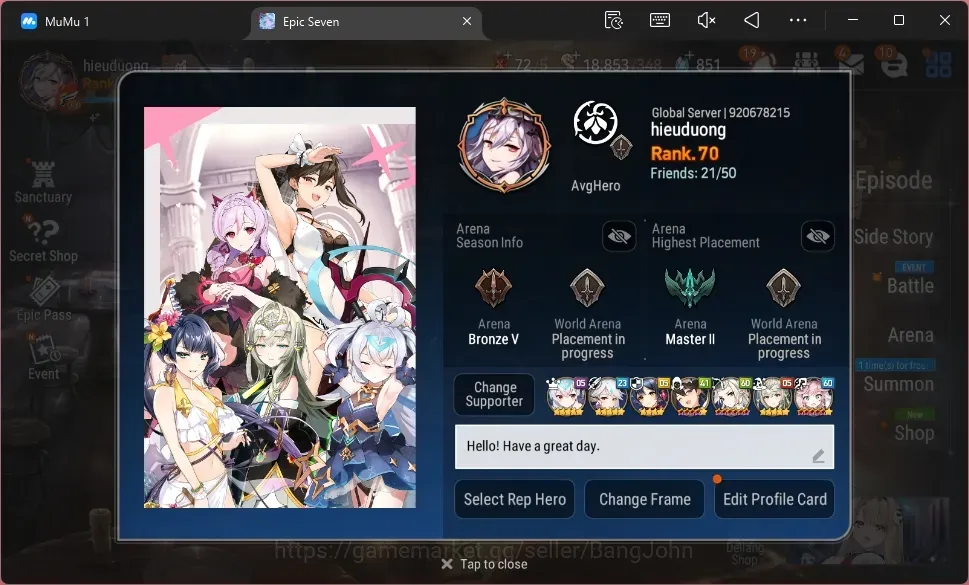 Epic Seven Accounts High-End Global Verif |15 ML(NM Luna,NC Landy,BM Haste,BW Iseria,etc)|Collab Frieren|Bless ON|Stigma 1