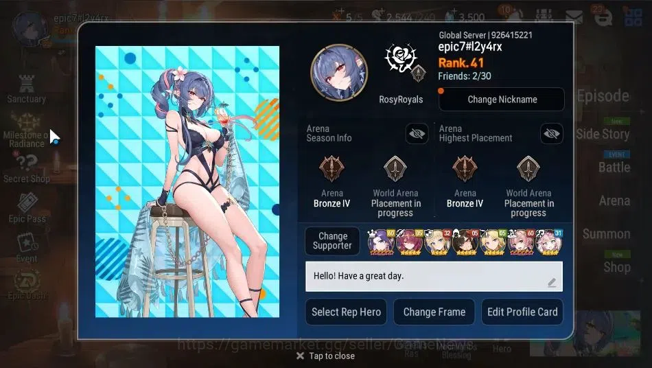 Epic Seven Accounts GLOBAL Unverif|New Era|8 ML(DB Senya,SOT Snow,TE K image 2
