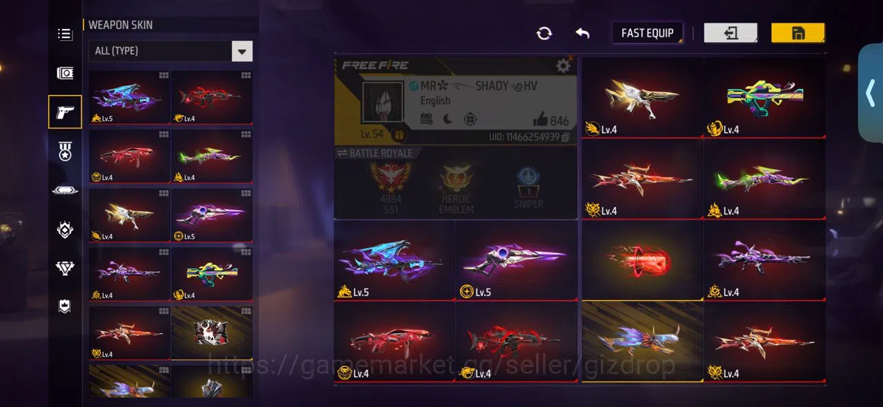 Free Fire Accounts evos stacked account | Entrance emote | Dope emo image 3
